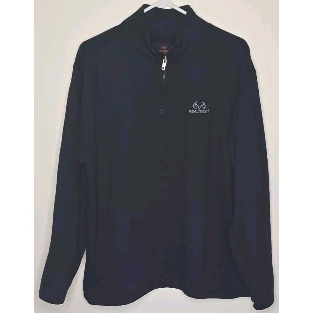 Realtree Men's 1/4 Zip Pullover Fleece Large Black Mock Neck Long Sleeve‎
